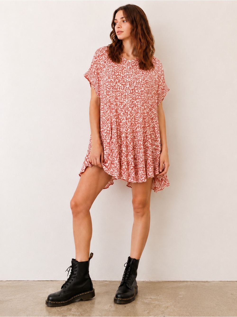 Free People One Fine Day Ditsy Floral Mini Dress Sz M Red Pockets